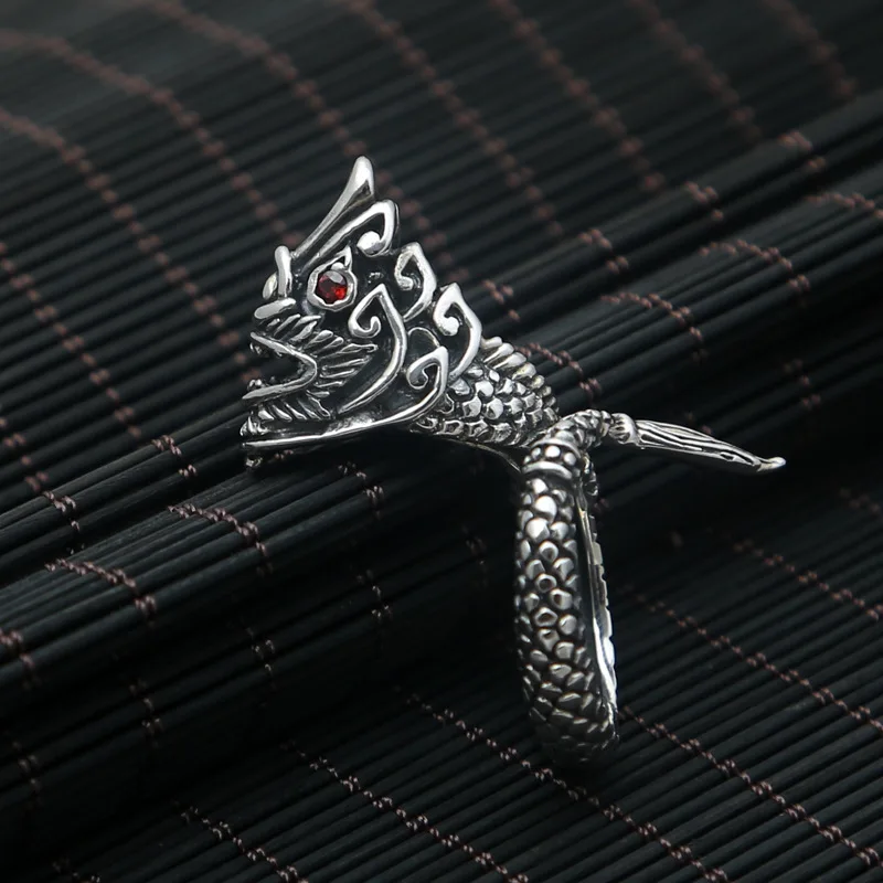 

FNJ 925 Silver Fish Ring Jewelry New Fashion Zircon S925 Sterling Thail Silver Rings for Women Men Adjustable Size 7-11.5 bague