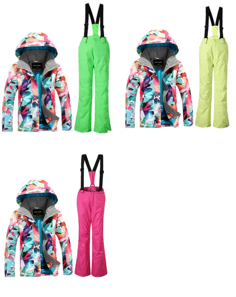 GSOU снег детский лыжный костюм Цвет камуфляж ветрозащитный Теплый Водонепроницаемый дышащий лыжная куртка+ лыжные брюки для девочки
