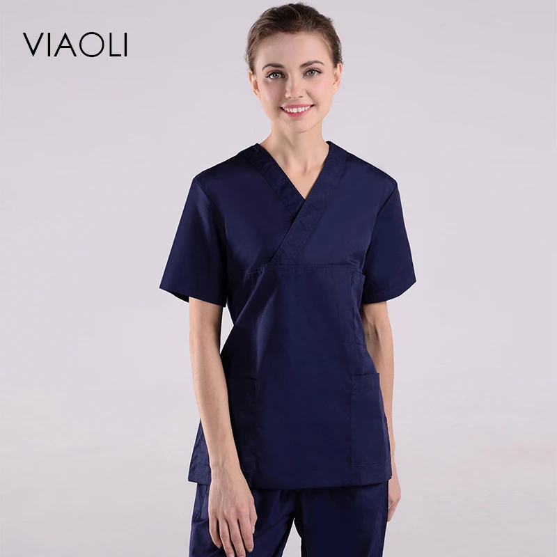 

Viaoli women Medical Uniforms Nursing Scrubs Clothes Short Sleeve coat Doctor Clothing Brush hand clothing top+pants new