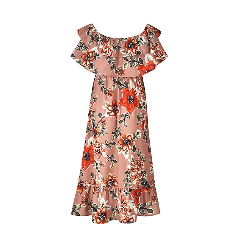 Gladiolus Ruffle Women Dress Summer 2019 Off Shoulder Sexy Floral Print Long Chiffon Dress Women Bohemian Beach Maxi Dresses (16)