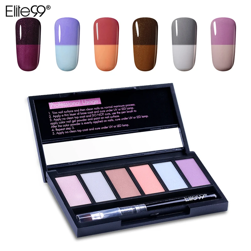

Elite99 Thermal Color Changing Nail Gel Powder 6 Colors Compact Temperature Color Change Nail Art With Brush Pen Nail Glitter