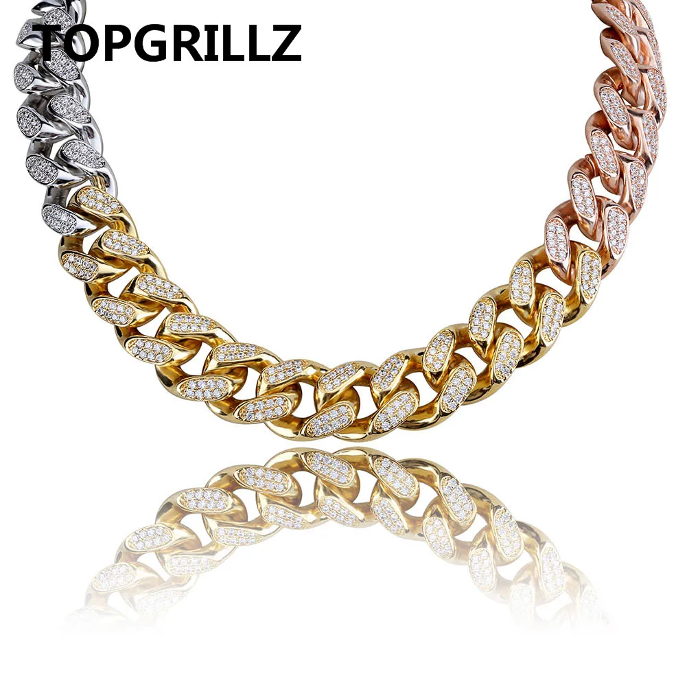 

TOPGRILLZ Maimi Cuban Link Chain 18MM Necklace Men's Hip Hop Iced Out Cubic Zircon Tricolor Necklace Jewelry Gifts