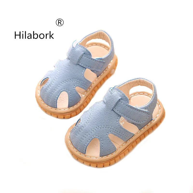 

Hilabork Baby toddler sandals baby soft bottom casual sandals 2019 new sound soft face leather sandals baby little princess