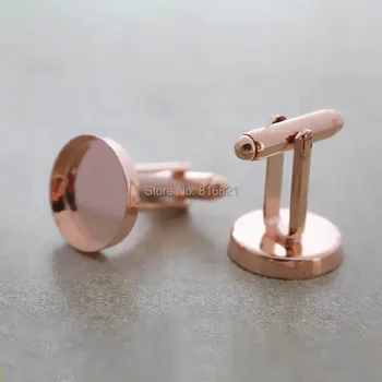 

Blank Cufflinks Settings with Round Deep Wall Bezel Cups Resin Cabochons Base Men's Cuff Links DIY Findings Rose Golden Plated