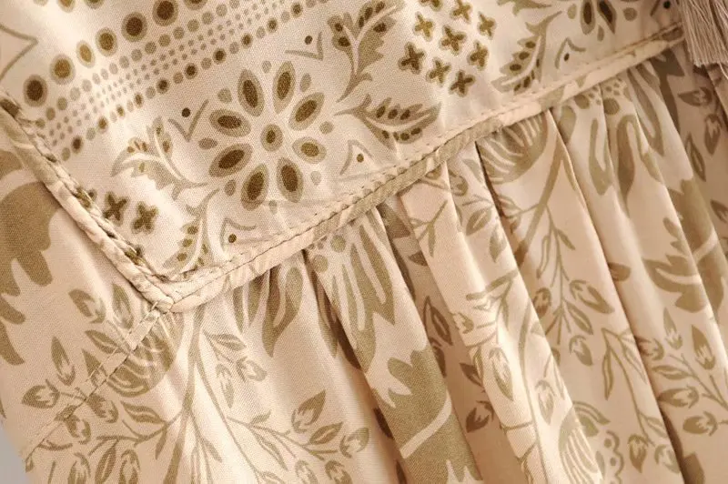 Богемный Вдохновленный летнее платье богемный цветочный принт длинный рукав кисточка длинные платья с v-образным вырезом Свободное платье для женщин Хиппи шик vestidos