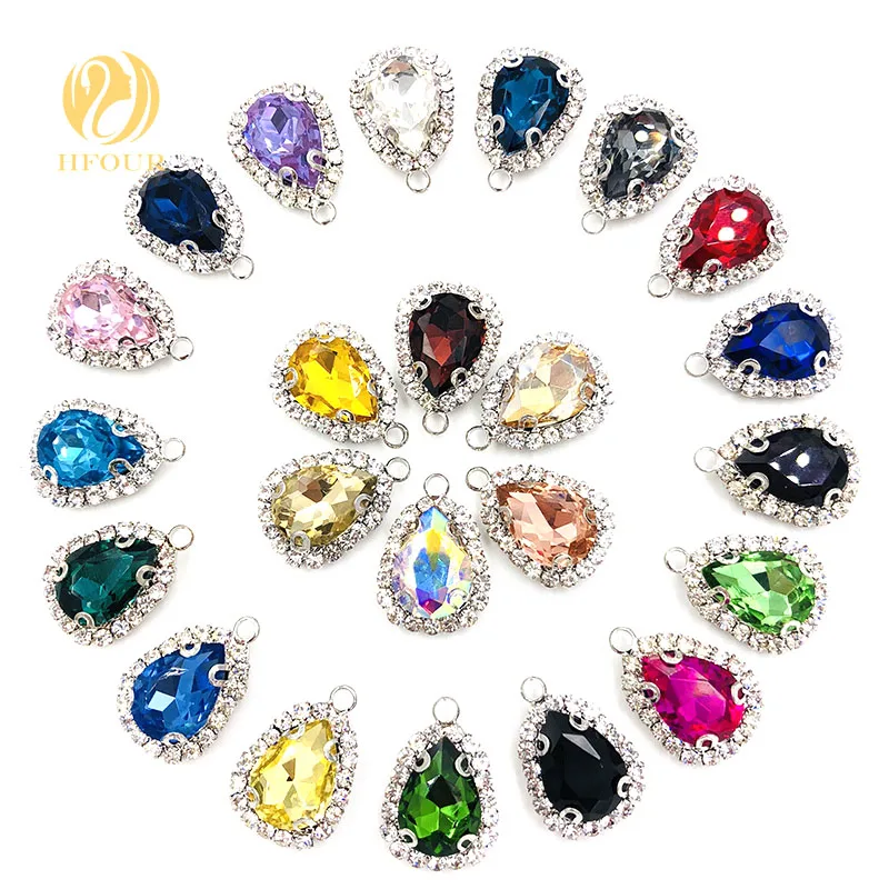 

10pcs/pack Mixed colors Sliver bottom Crystal buckle Teardrop shape Sew On Rhinestones with claw DIY hair clips /Bags/Garment