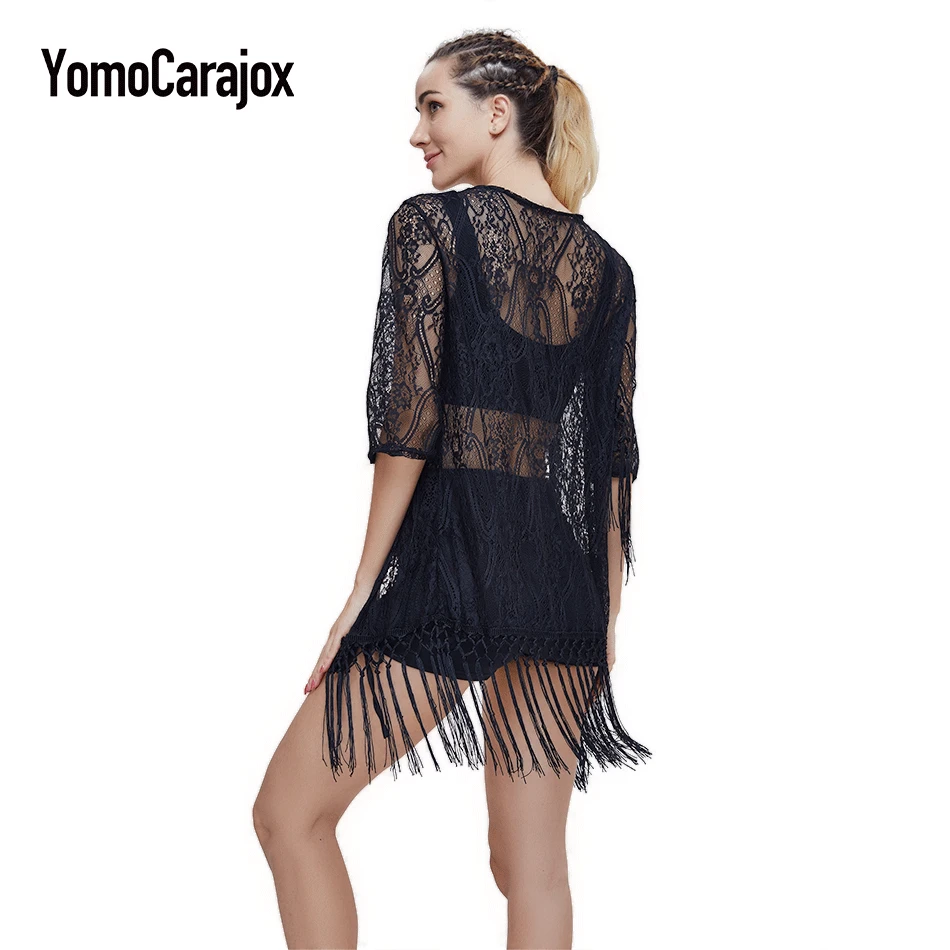 

2019 Pareo Beach Cover Up Women Floral Embroidery Bikini Swimwear Robe De Plage Beach Cardigan Bathing Suit Cover Ups