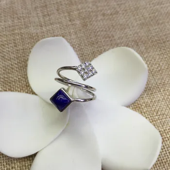 

S925 silver inlaid pure natural lapis lazuli stone ring opening ring simple fashion