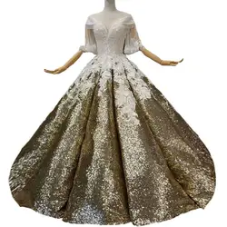 2018 и золотыми блестками кружевной рукав до локтя с v-образным вырезом свадебные платья в пол-длины волны платье винтажные Свадебные платья