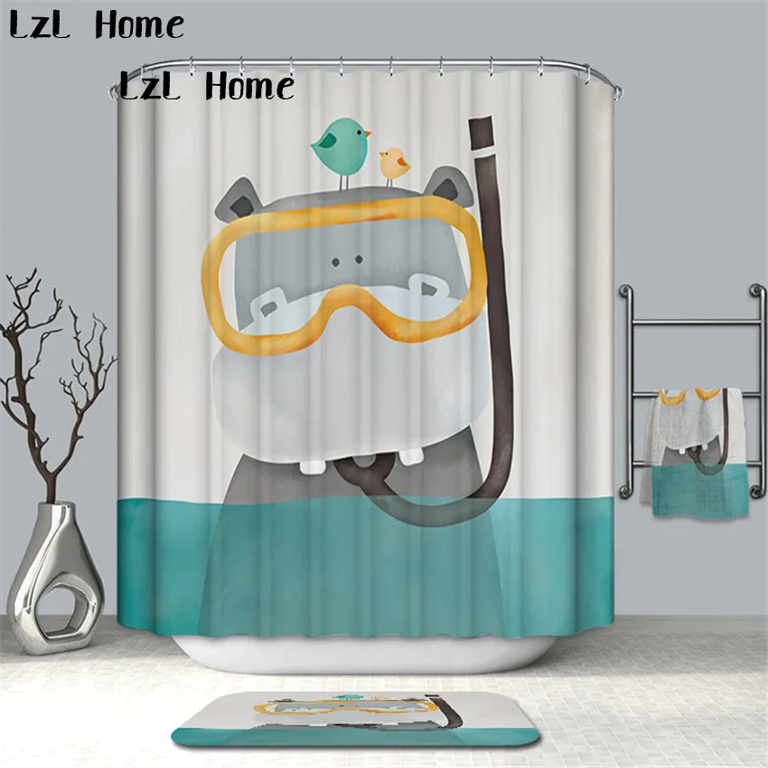 

LzL Home High Quality Finished Funny Animal Shower Curtain Waterproof Bath Curtain For Bathroom Products Eco-friendly Curtain