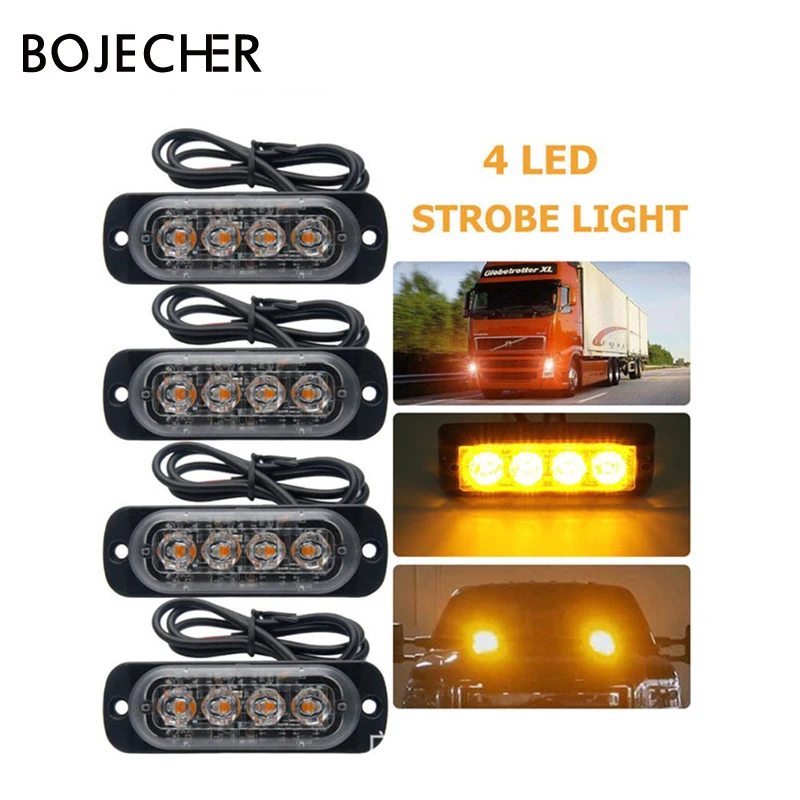 

12V 24V 4 LED Car Strobe Warning Light Strobe Grill Flashing Lightbar car Truck Emergency Light Beacon Lamp Traffic Light