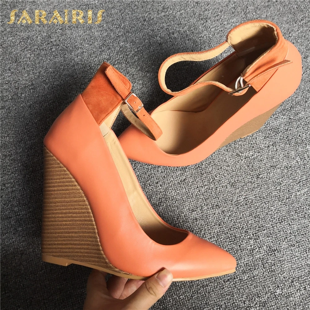 

SARAIRIS Luxury Big Size 47 Sexy High Heels Women Shoes Pumps Pointed Toe Lady Summer Party ankle-strap Wedges Shoes Woman 2019