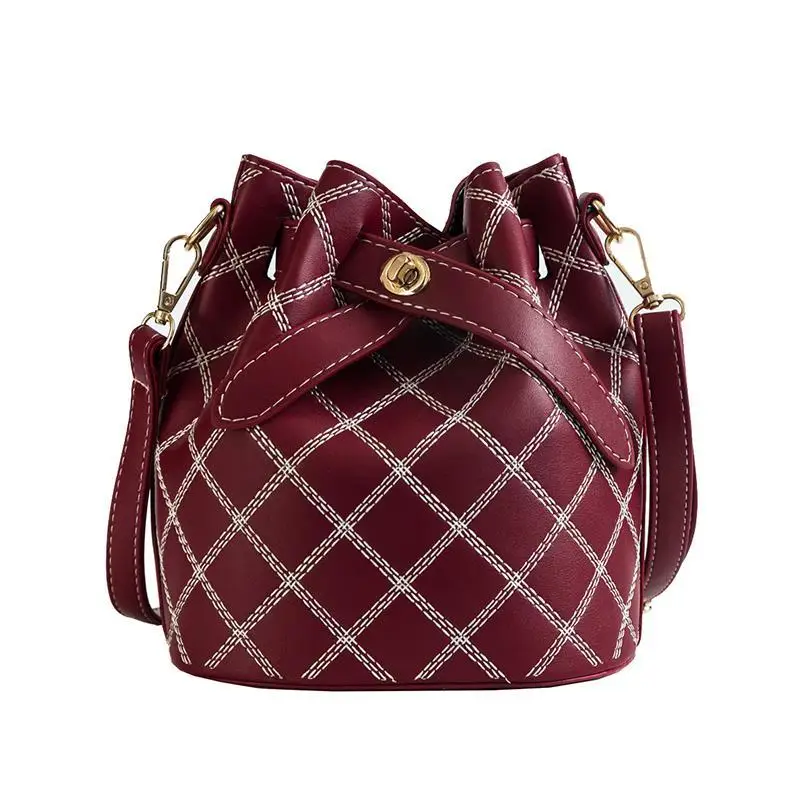 

Youbroer Single Shoulder Embroidered Line In Lingge Can Be Matched Crossbody Bucket Bags Diamond Lattice Composite Bag