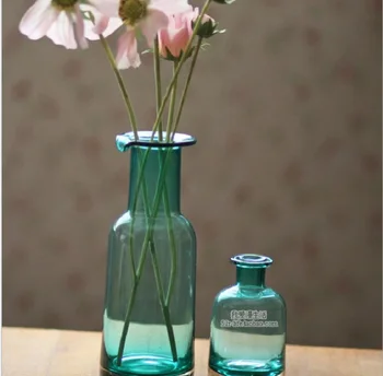 

GuMiGD Blown retro European glass decoration vase, blue small glass vase