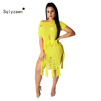 

2019 Women Summ Knitted Irregular Cut Out Sweater Tee Top Wide Leg Pant&skirt Suit Two Piece Set Fashion Tassel Tracksuit Outfit