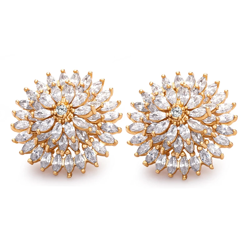 Большой цветок солнца круглый белый Хрустальный циркониевый золото Цвет Стад Серьги для Для женщин M03-ERZ0550