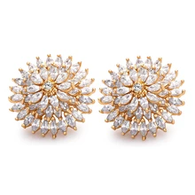 Большой цветок солнца круглый белый Хрустальный циркониевый золото Цвет Стад Серьги для Для женщин M03-ERZ0550