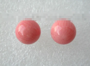 

Free shipping 1211 round natural pink coral beads earrings