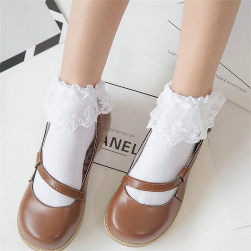 CUHAKCI, модные милые модные женские винтажные Кружевные Гофрированные короткие носки, женские любимые носки принцессы для девочек, 6 цветов