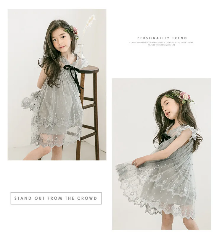 HANQIYAHULI бренд новое летнее платье для девочек модная детская одежда платье с цветочным рисунком Платье для маленьких девочек в Корейском стиле; платье принцессы, сеточка с бантом