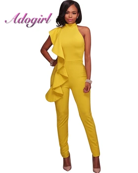 

Adogirl Summer Jumpsuits Women Sexy Solid Color Ruffles Regular Jumpsuits Sleeveless Casual Overalls 4 Color