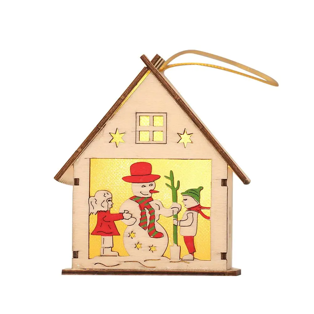 Wooden Log Cabin Light Chalet Ornament Cartoon Hanging Christmas