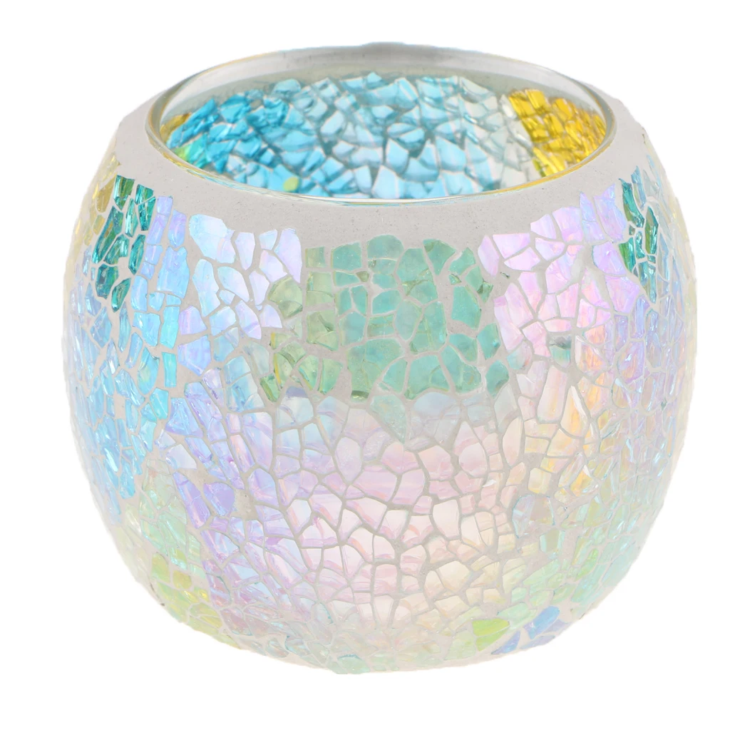 Mosaic Glass Votive Candle Tea Light Candelabra Candlestick Mood Light Lamp Shade Scented Candleholder Festive Decor 5-set