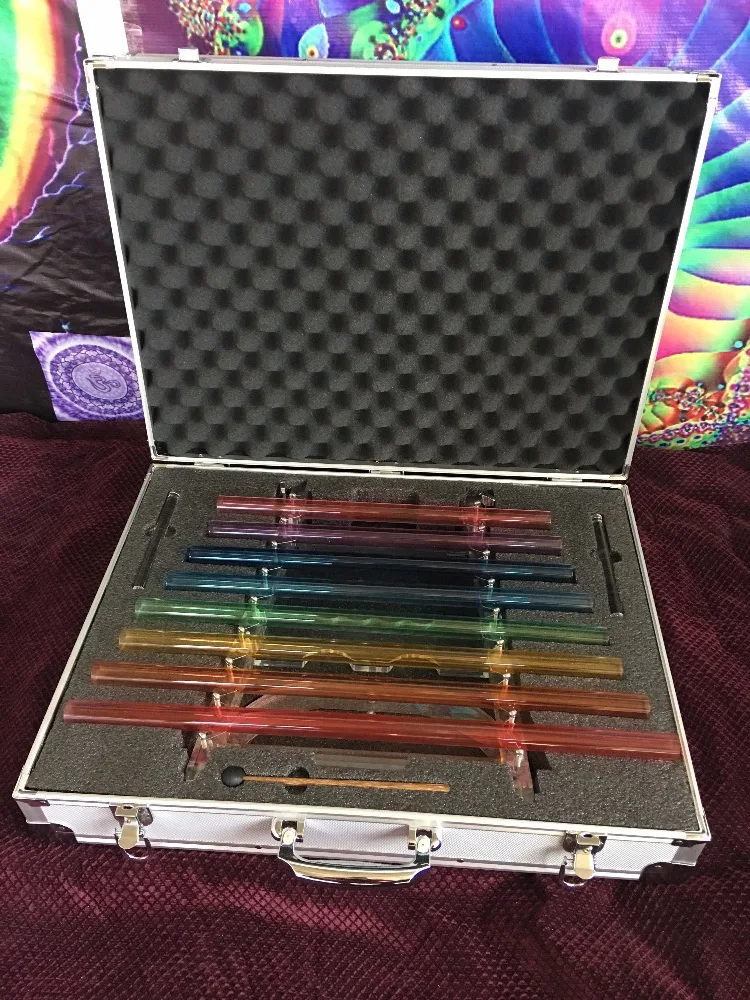 

2sets chakras color set crystal harp with Aluminum alloy box perfect CDEFGAGC note for healing or musical instrument