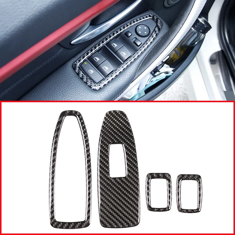 

4pcs Real Carbon Fiber Car Interior Window Lift Button Frame Trim Stickers For BMW 3 4 Series F30 F35 2013-2019 Accessories