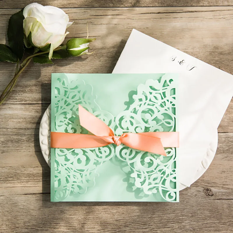 50 pack deisgn elegant green invitations cards for wedding green invitations