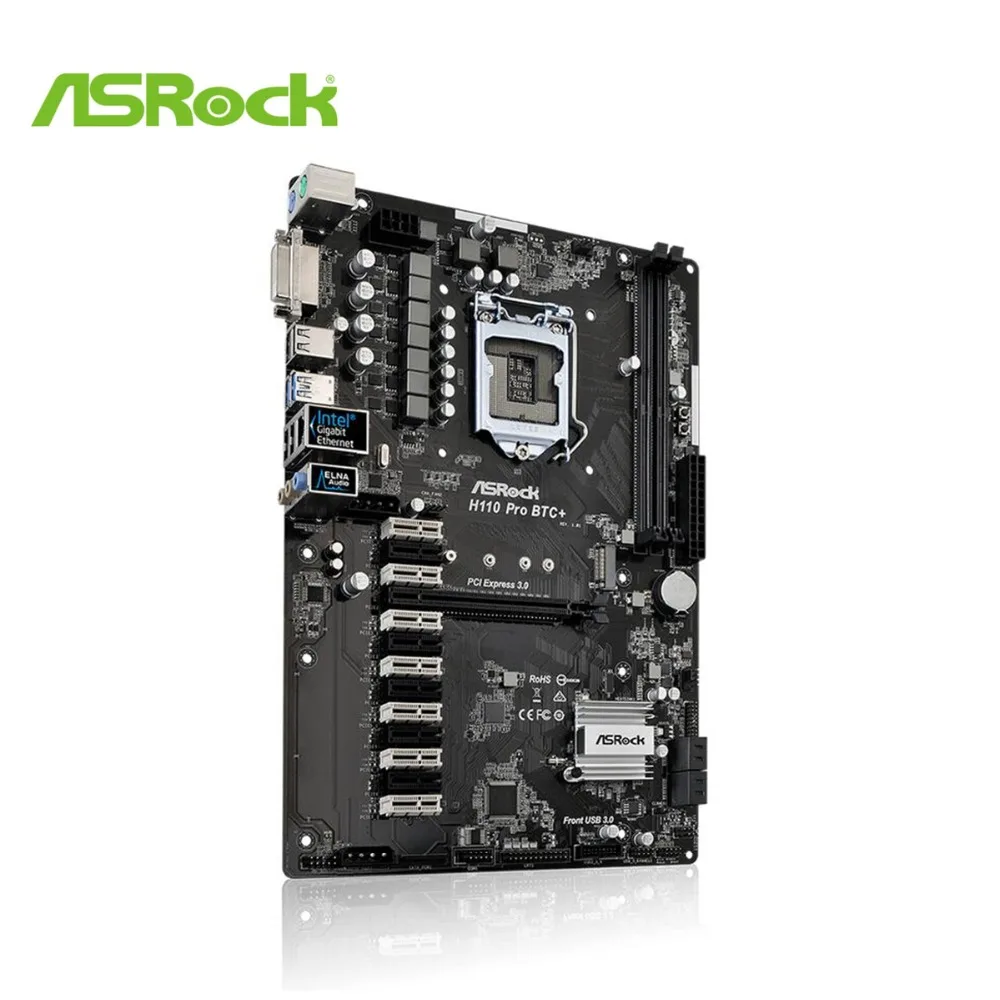 Материнская плата ASRock H110 PRO BTC+ 1151 2400MHZ 4 SATA3, 1 M.2(SATA3) DVI видеовыход поддерживает 13 видеокарт