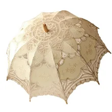 Neue Handgemachte Stickerei Spitze Sonnenschirm Sonnenschirm Brautjungfer Braut Party Hochzeit Dekoration Regenschirm-schwarz, weiß, beige