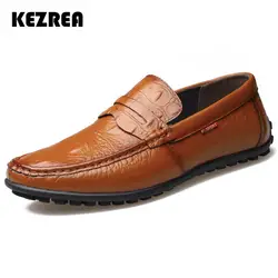 Kezrea/Новинка 2018 года, мужские кожаные повседневные туфли без застежки, Классические модельные туфли из натуральной кожи, модные мужские