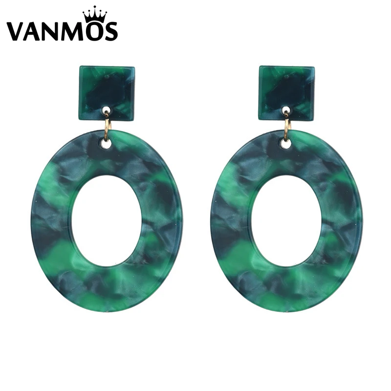 

Vanmos European & American Exaggeration Geometric Acrylic Drop Earrings for Women Oval Pendant Drop Earrings Jewelry
