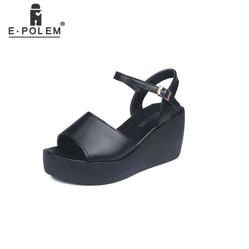 

2019 Summer Large Size Thick Bottom Waterproof Platform Fish Mouth Sandals Female High Heels Wedge Student Open Toe Retro Women