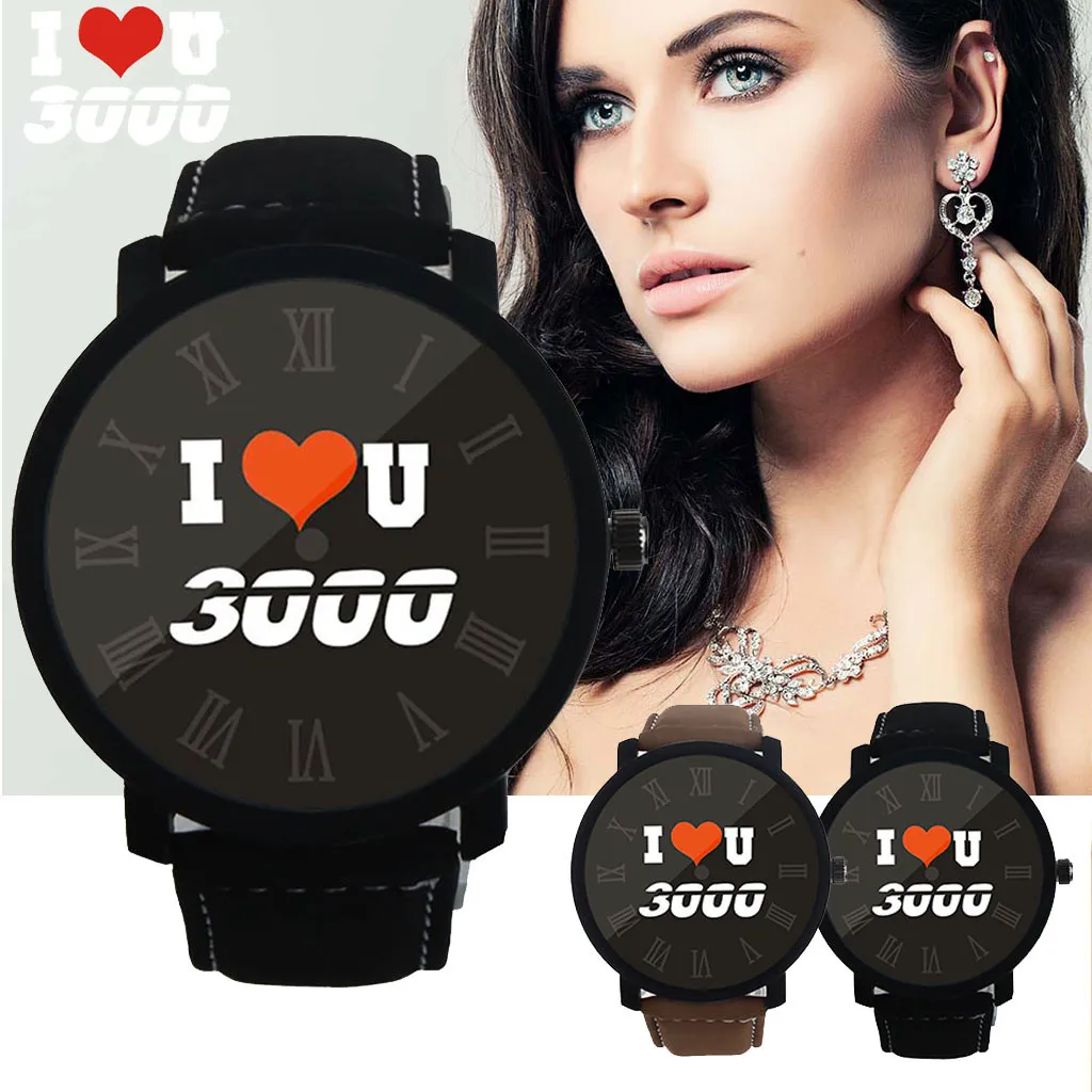 

TIANNBU Men Women Watch Fashion I LOVE YOU Quartz Clock dial design minimalist lovers' watches leather wristwatches A4