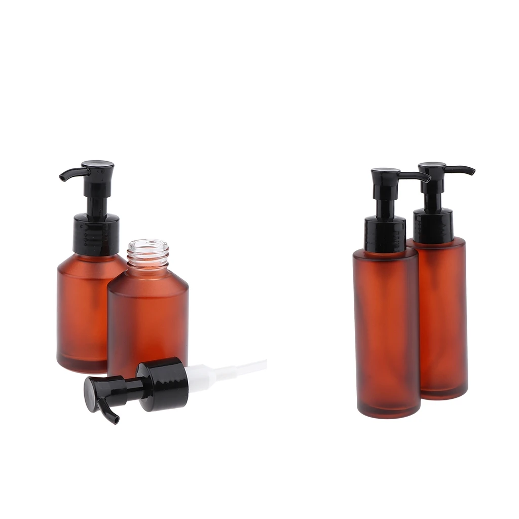 4pcs Empty Glass Pump Bottle Refillable Cosmetic Lotions Bottle 100ml 60ml