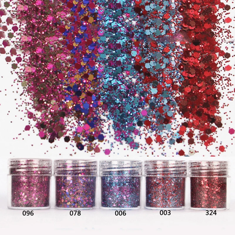 Shellhard 5 Boxes/Set Chunky Glitter Powder Sequins Flake 10ml Nail Art Tips Decor Chunky Glitter Suitable For Face Eye Body