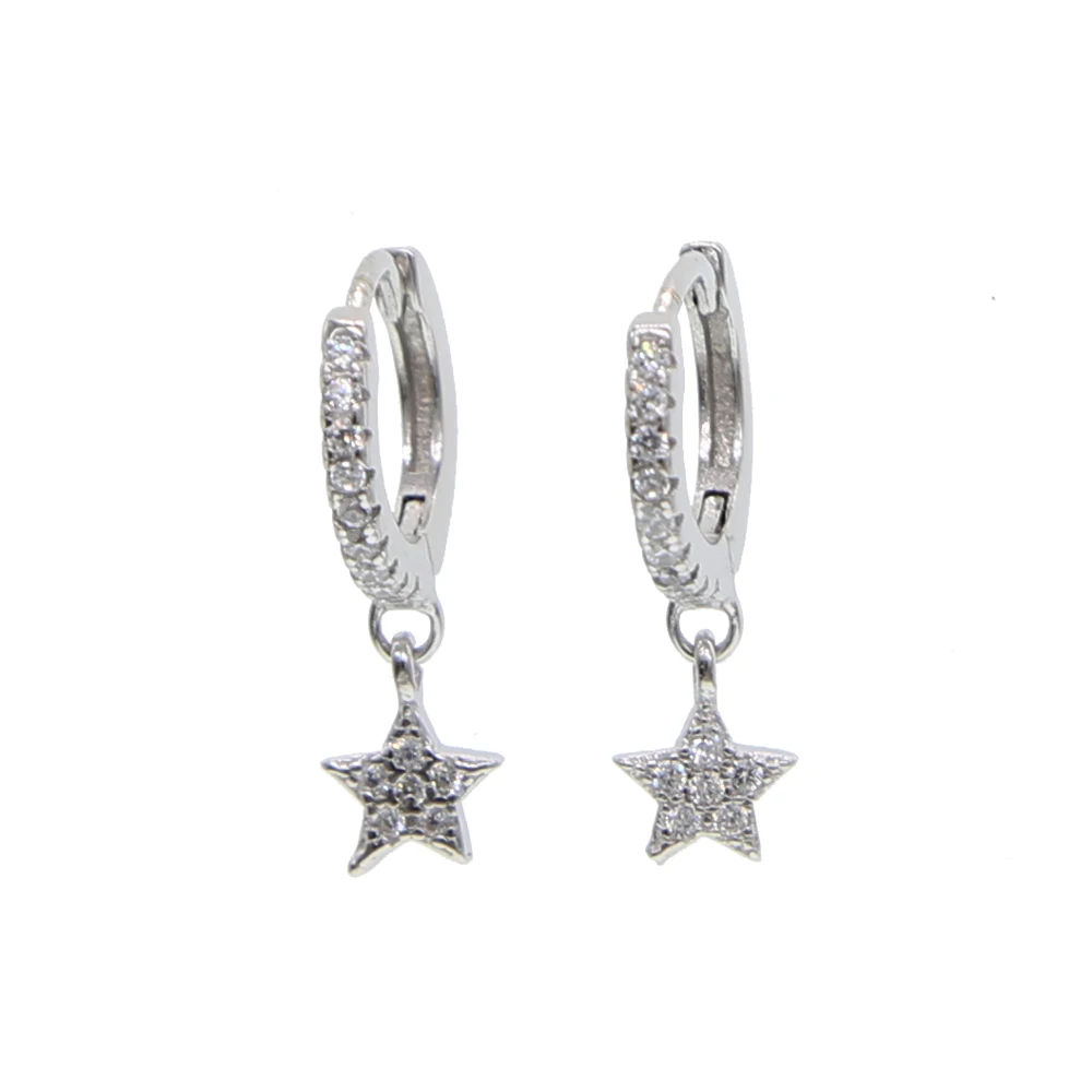 Стерлинговое Серебро 925 пробы, изящная звезда, очаровательные серьги, Висячие звезды, мини милые cz звезды для девушек, женщин, минимальное тонкое серебряное ювелирное изделие