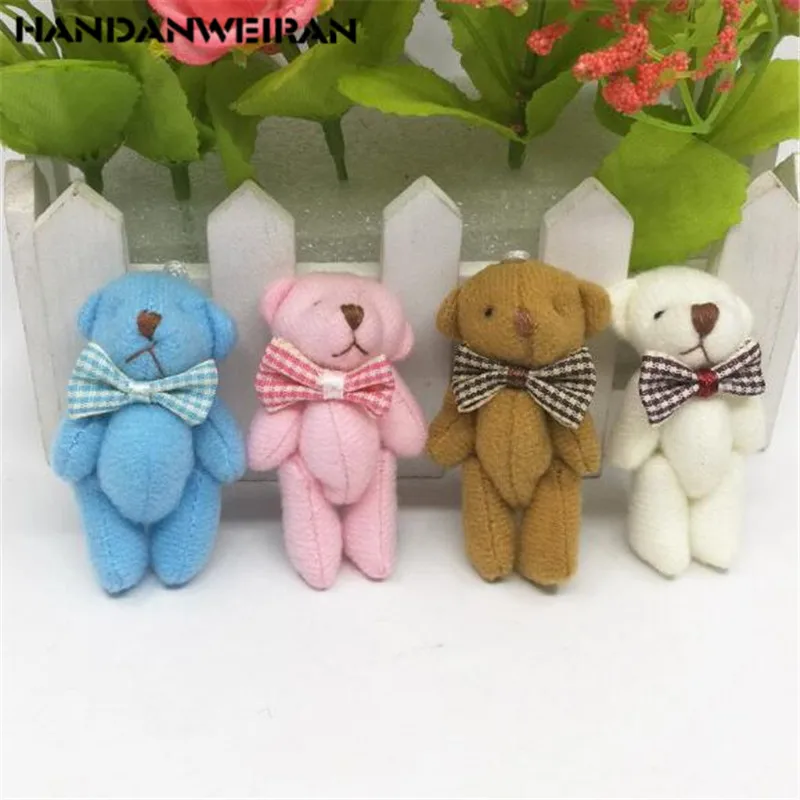 

1PCS Mini Joint Bear Stuffed Plush Toys 6CM Cute 4 Colors Tie Bears Pendant Dolls Gifts Birthday Wedding Party Toy HANDANWEIRAN