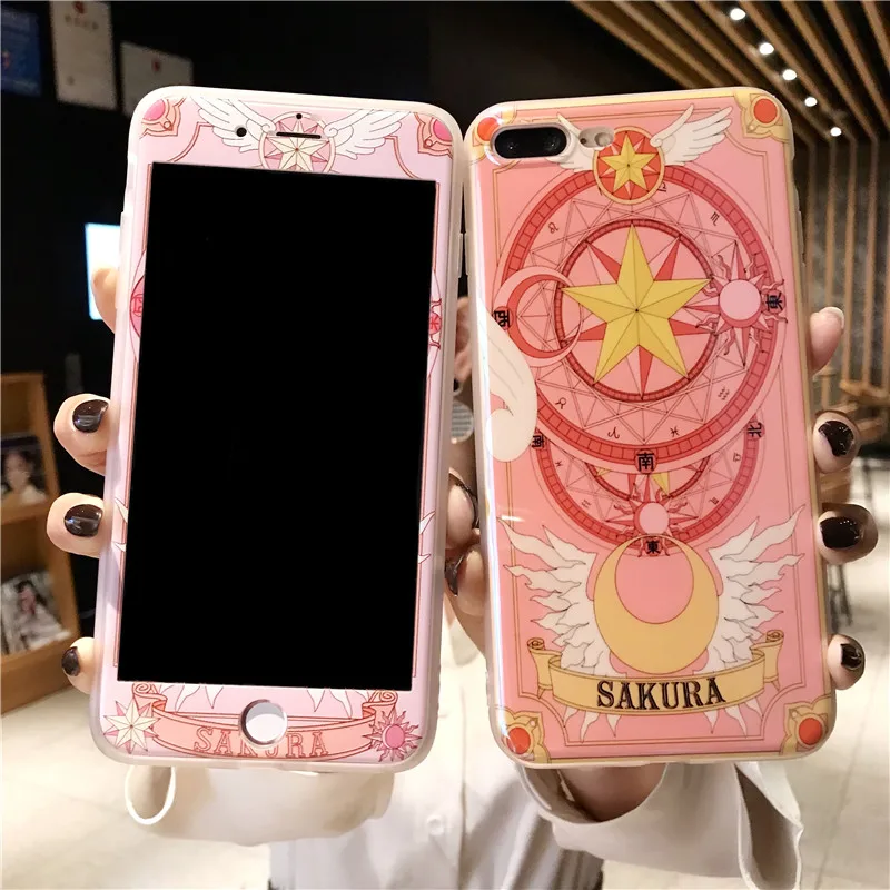 

For iPhone 8 8plus Cardcaptor Sakura Case +Tempered Glass Screen film ,blue ray case for iPhone XS max XR X 6S 6S 7 7plus Fudas