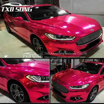 

high stretchable rose red Chrome Air Bubble Free Mirror Vinyl Wrap Film Sticker Sheet emblem Car Bike Motor Body Cover