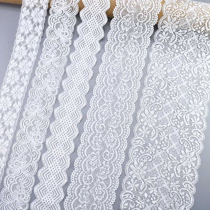 Elastic White Lace Ribbon African Lace Fabric Sewing Elasticity Embroidered Lace Trim Wedding Dress Clothing Accessories Ribbons