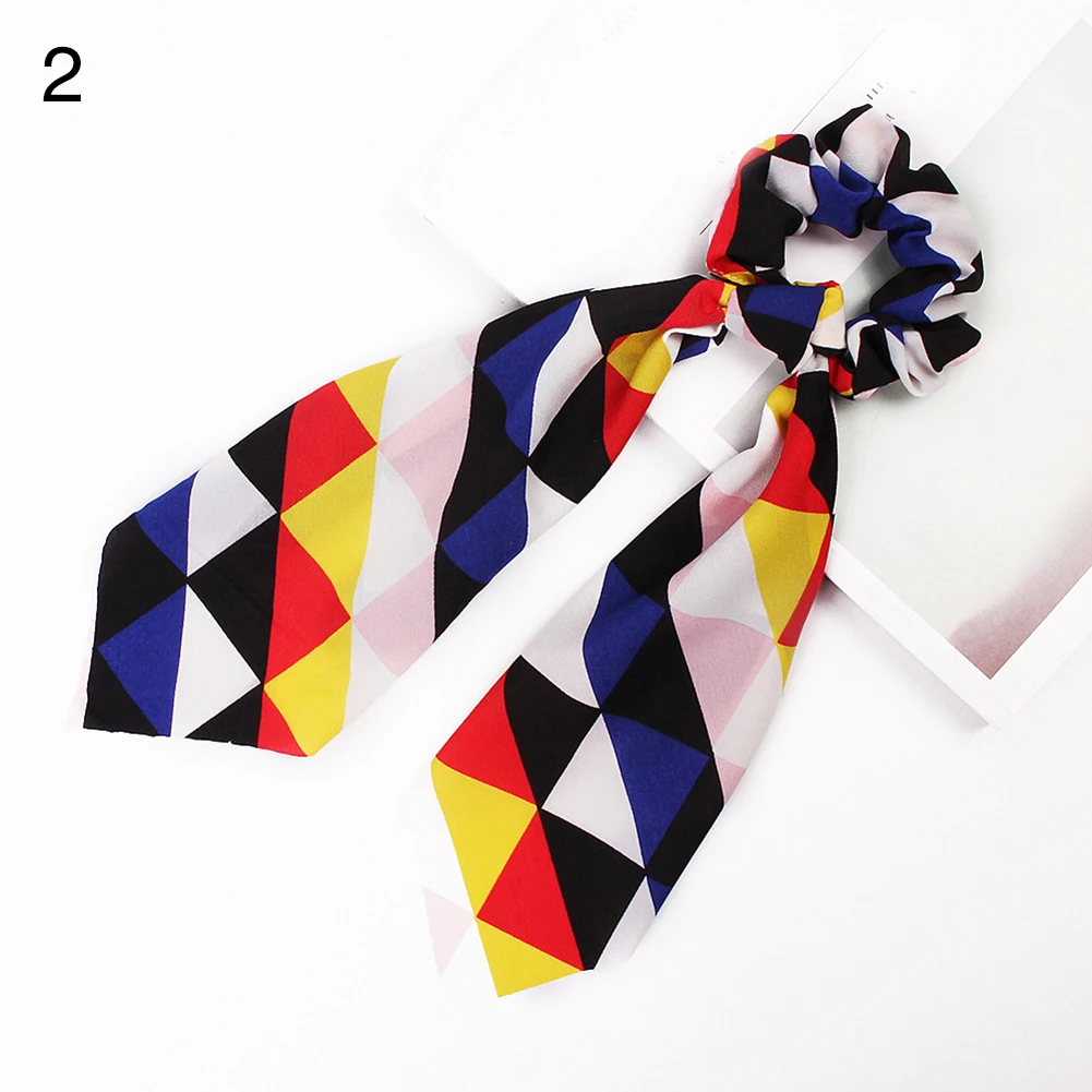 

2019 Geometric Rhombic Round Hair Scarf Ribbon Ponytail Rope Women Girls Elastic Bow Ties Scrunchies Hair Bands Hair Accessories