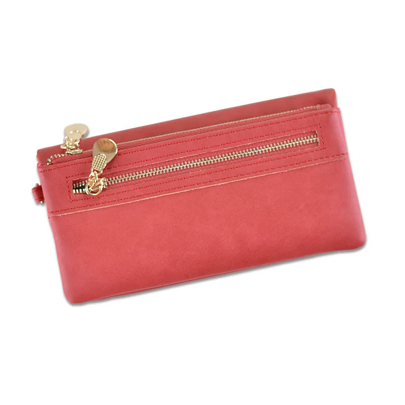 High Capacity Fashion Women Wallets Long Dull Polish PU Leather Wallet Female Double Zipper Clutch Coin Purse Ladies Wristlet - Цвет: Red