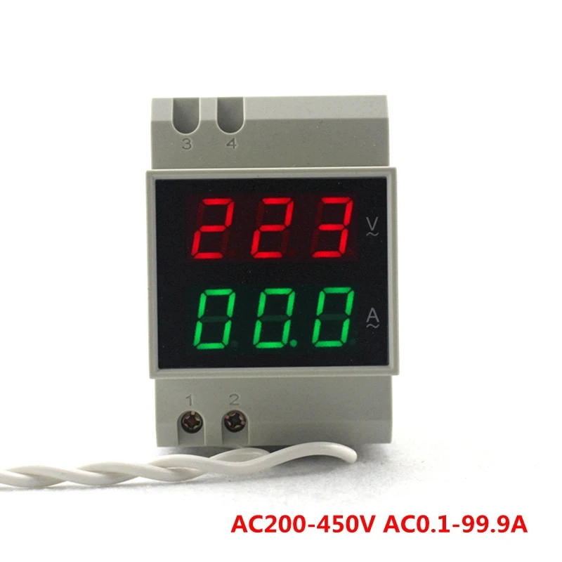 Din-рейка AC Вольт Ампер метр напряжение измеритель тока AC 80-300 В AC 0-100A и 200-450 в 0,1-99.9A светодиодный дисплей цифровой вольтметр Амперметр