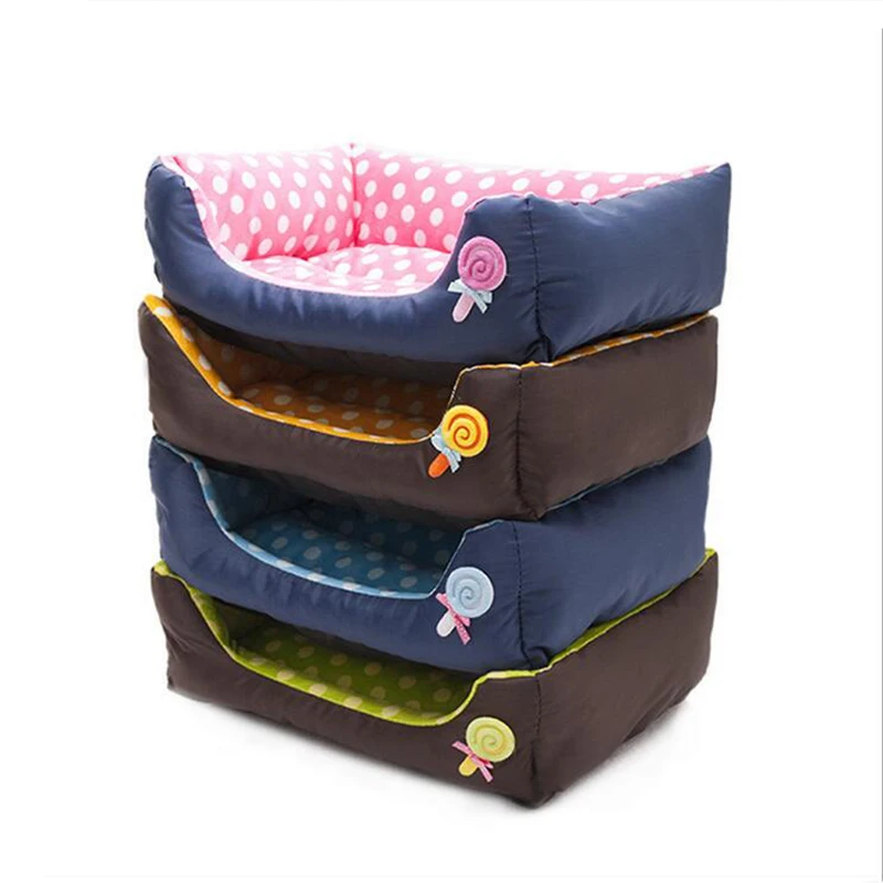 Best 4 Colors Paw Pet Sofa Dog Beds Kennel Waterproof Bottom Soft Fleece Warm Wave Point Cat Litter Lollipop Bed House Pet Products