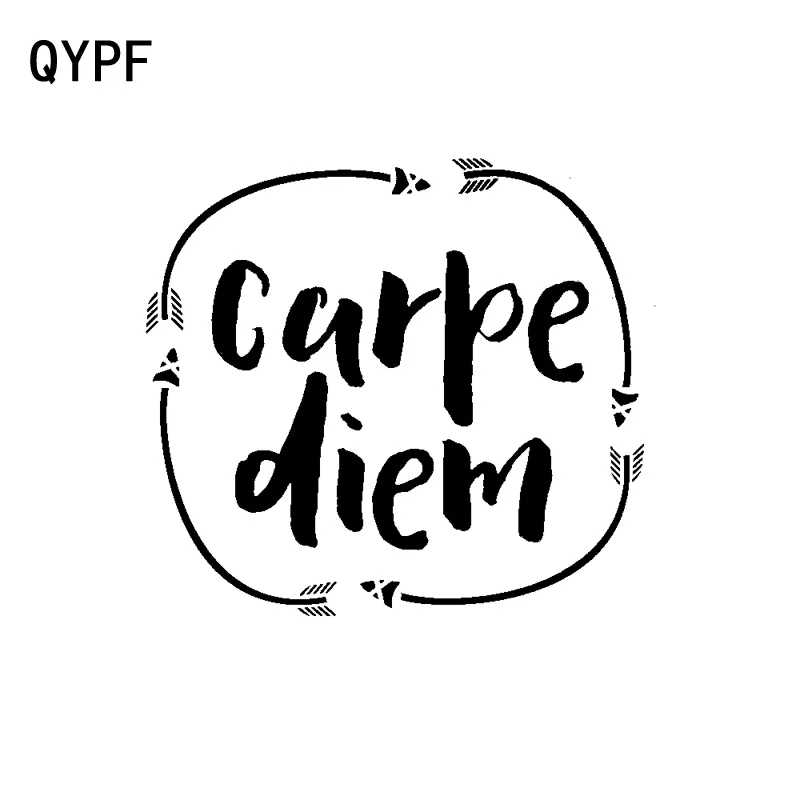 

QYPF 14.6CM*13.5CM Fashion Creative Carpe Diem English Words Vinyl Car Sticker Decal Black Silver C15-2142