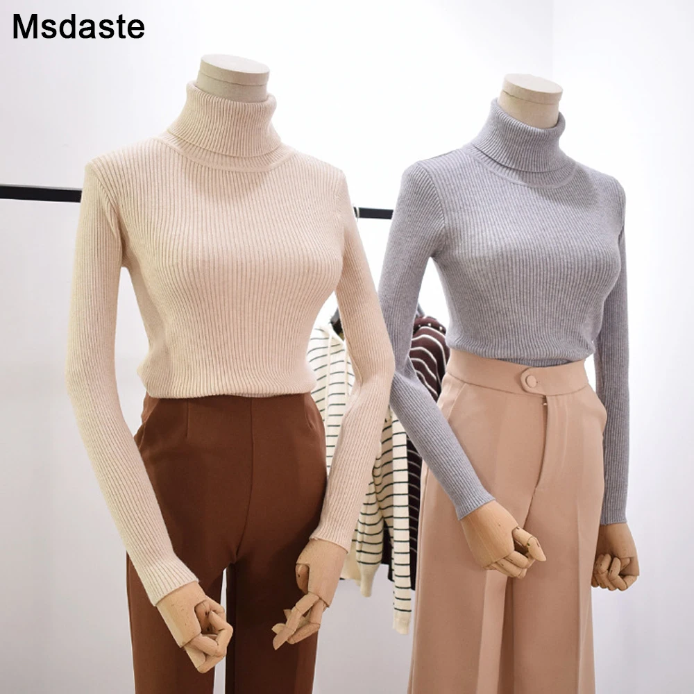 

Sweaters Women Pullovers 2019 Autumn Winter Turtleneck Warm Knitted Top Pull Femme High Elasticity Soft Female Pullover Sweater
