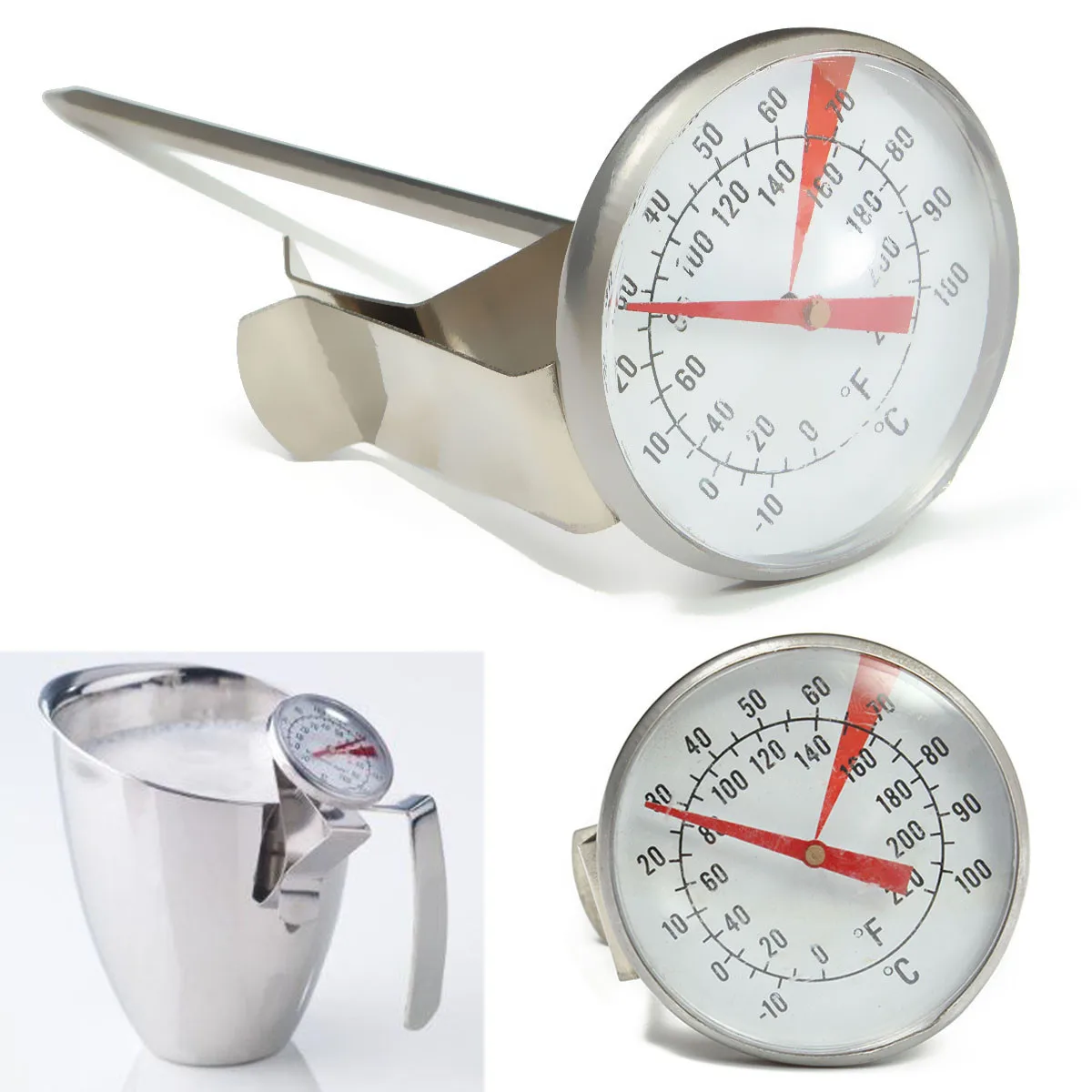 Термометр из нержавеющей стали, кухонный, для приготовления пищи, зонд, для молока, кофе, заваренный измерительный прибор для мяса, бытовые термометры, зажим, инструменты для выпечки